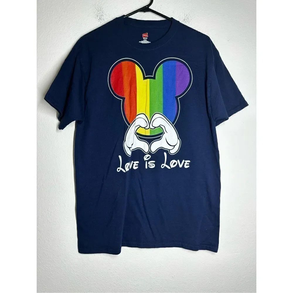 Fruit Of The Loom Mickey Mouse Love Is Love Short Sleeve Adult T-Shirt Blue Sz L